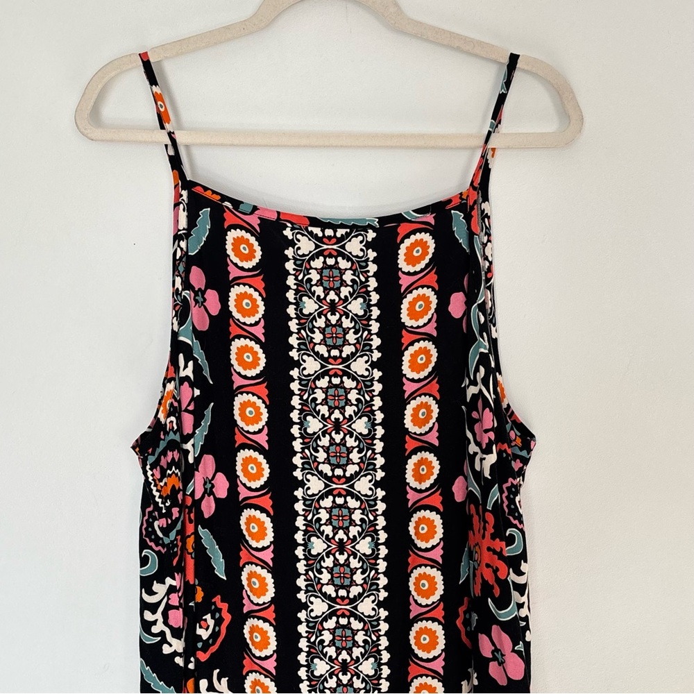 1. State Black Floral Patterned Tank Maxi Sun Dress Size XL Beach Boho - Picture 3 of 11